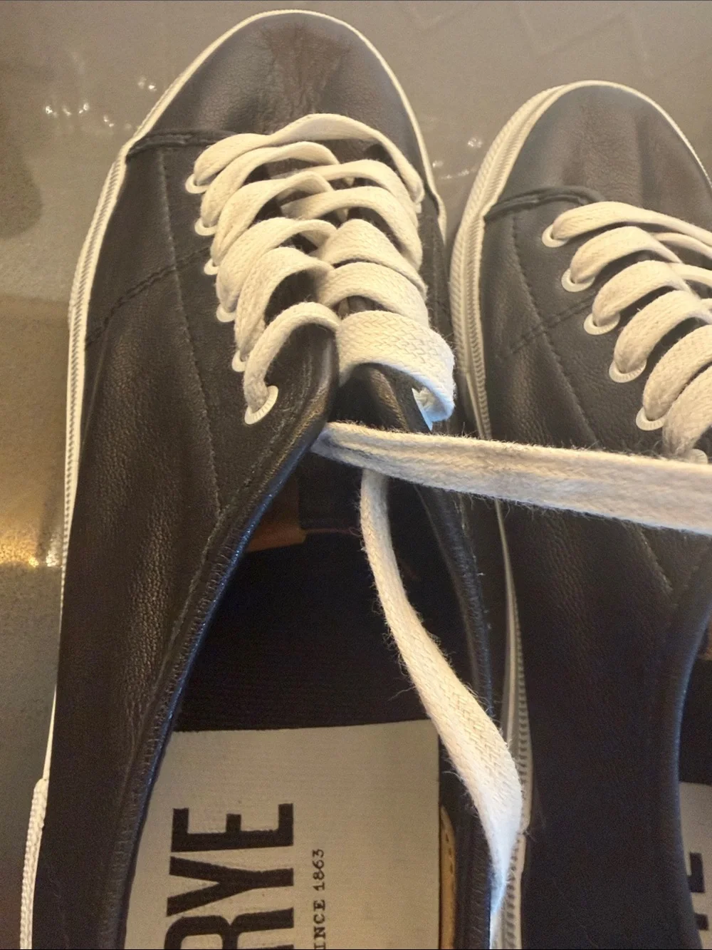 Frye Black Leather Low-Top Sneakers with White Laces